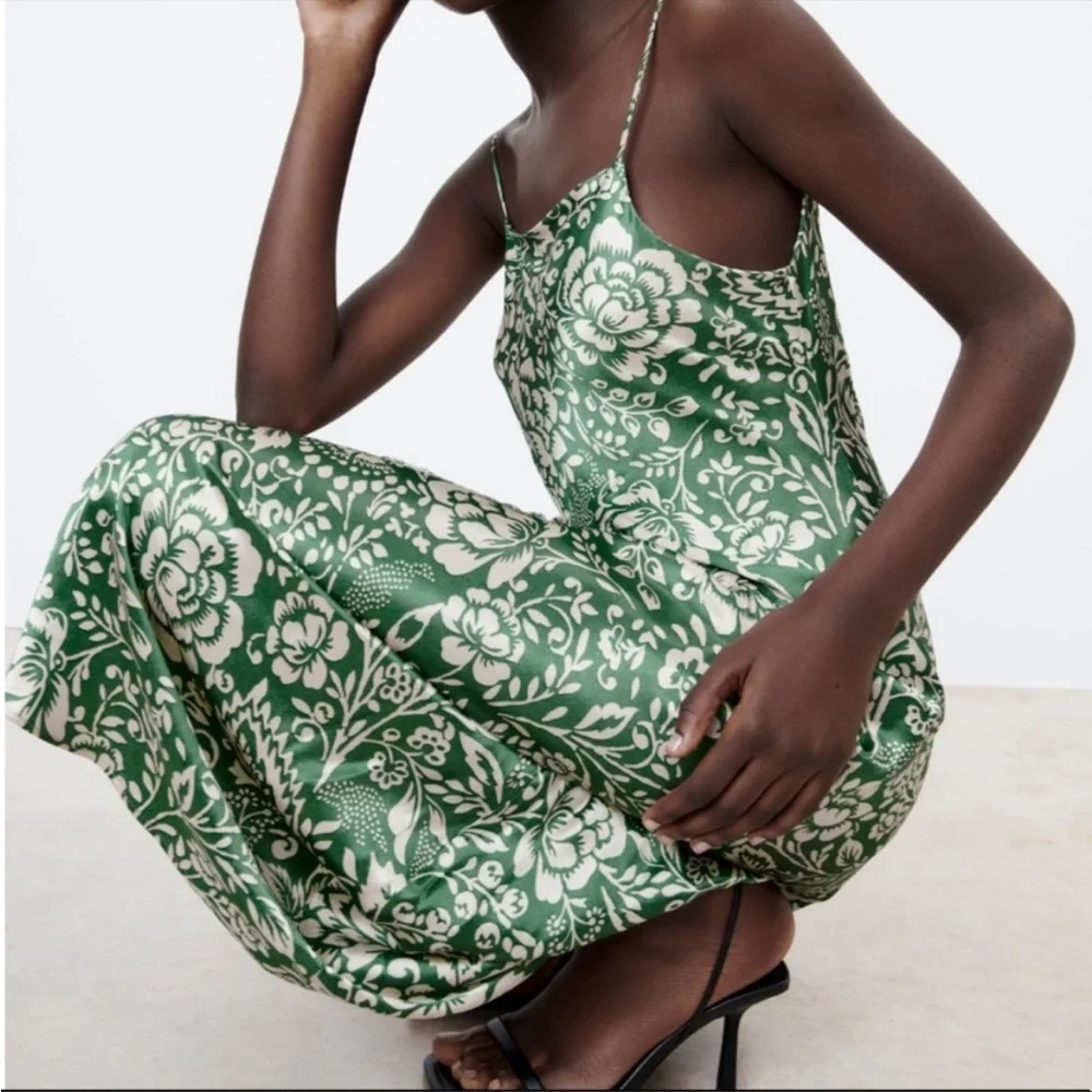 ZARA Green Floral Midi Dress | NWOT - Picture 8 of 14